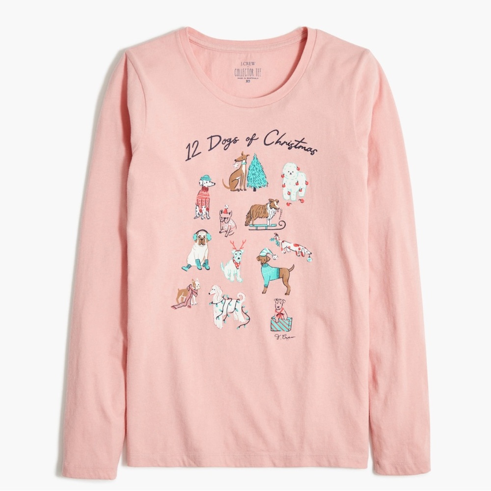 J. Crew Pink 12 Dogs of Christmas Long Sleeve Tee